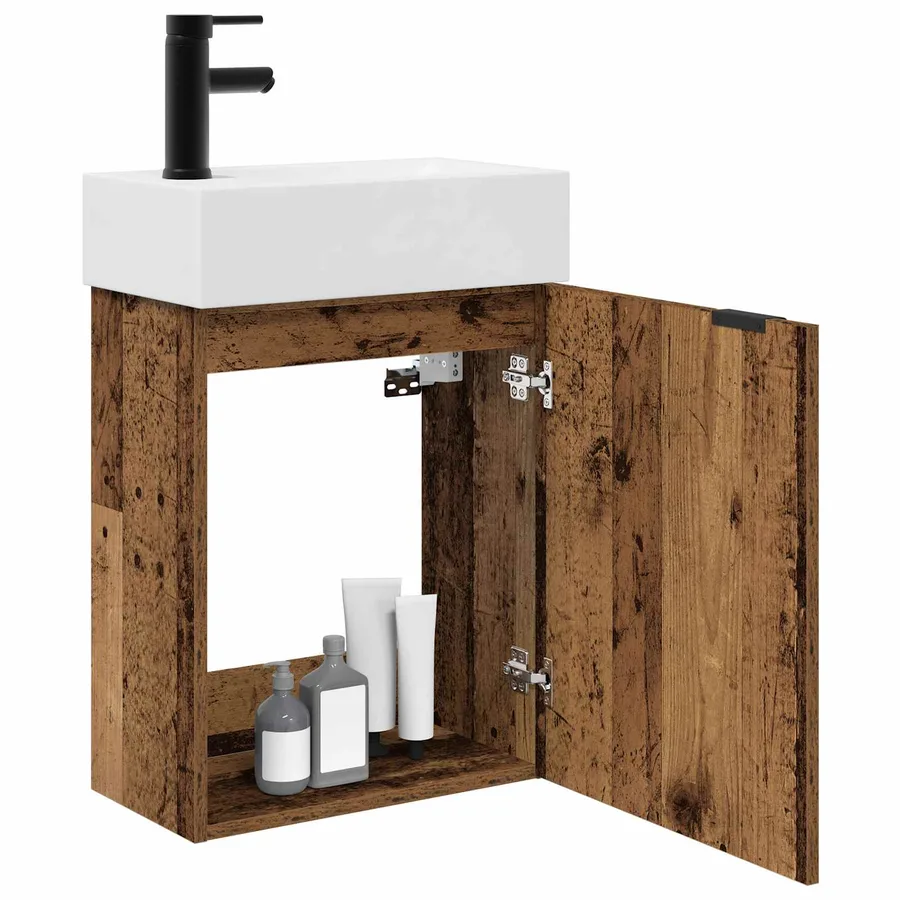 Meuble de salle de bain avec robinet Bois ancien - 3