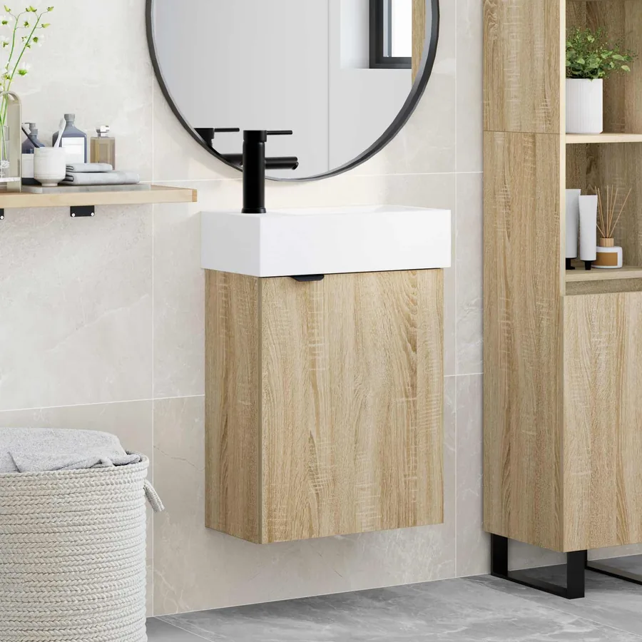 Meuble de salle de bain avec robinet Chêne Sonoma