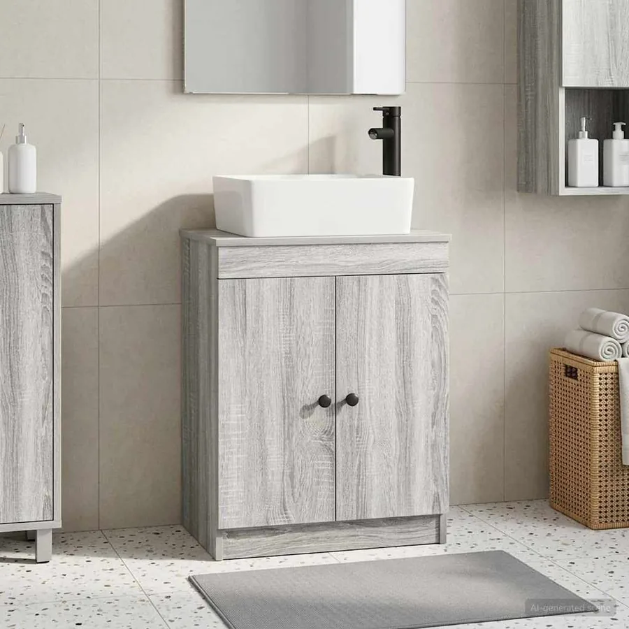 Meuble de salle de bain avec évier Sonoma gris 54 x 35 x 83 cm