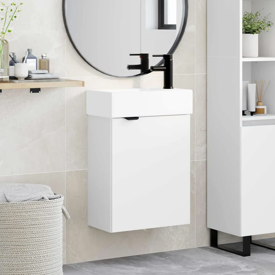 Meuble de salle de bain avec robinet Blanc 45,5 x 22,5 x 84 cm