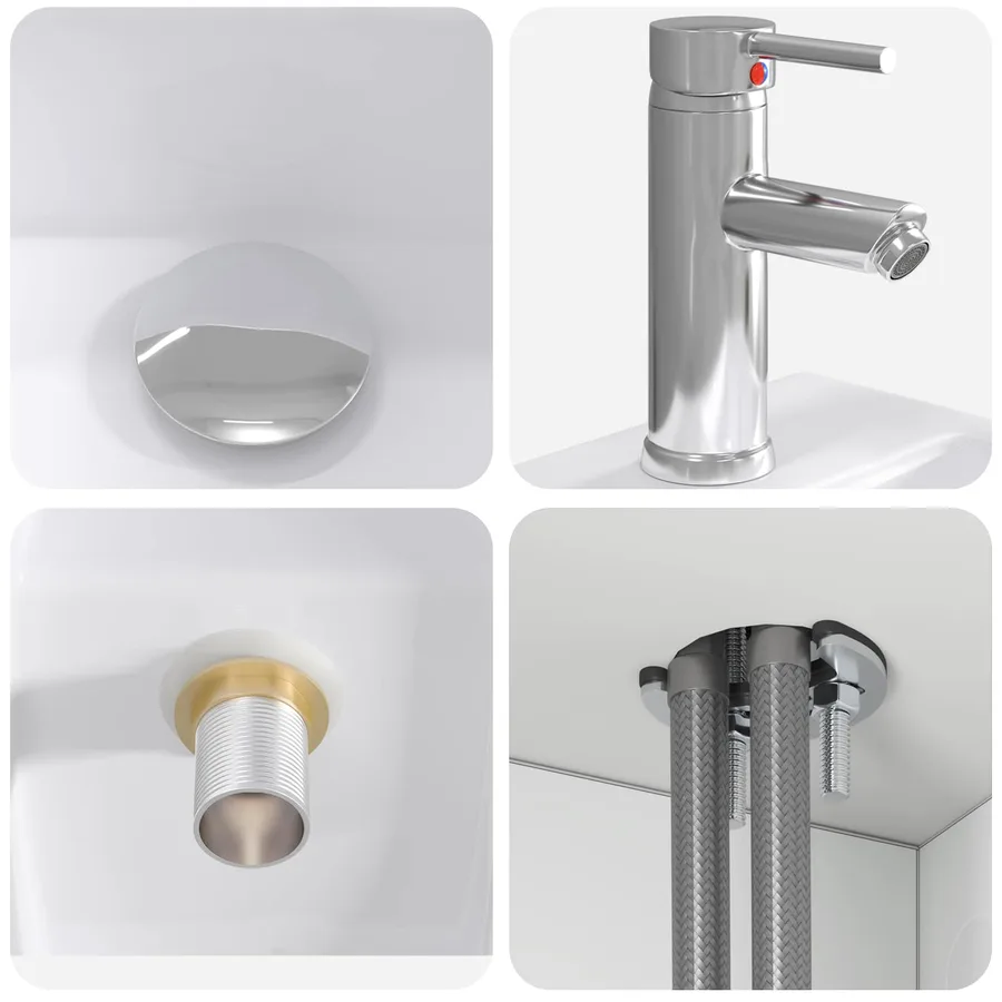 Vanité de lavabo mural Blanc brillant 53 x 35 x 63 cm - 7