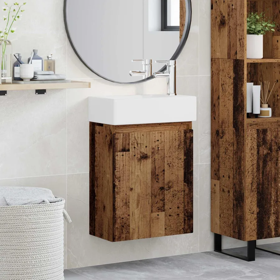 Meuble de salle de bain avec robinet Bois ancien