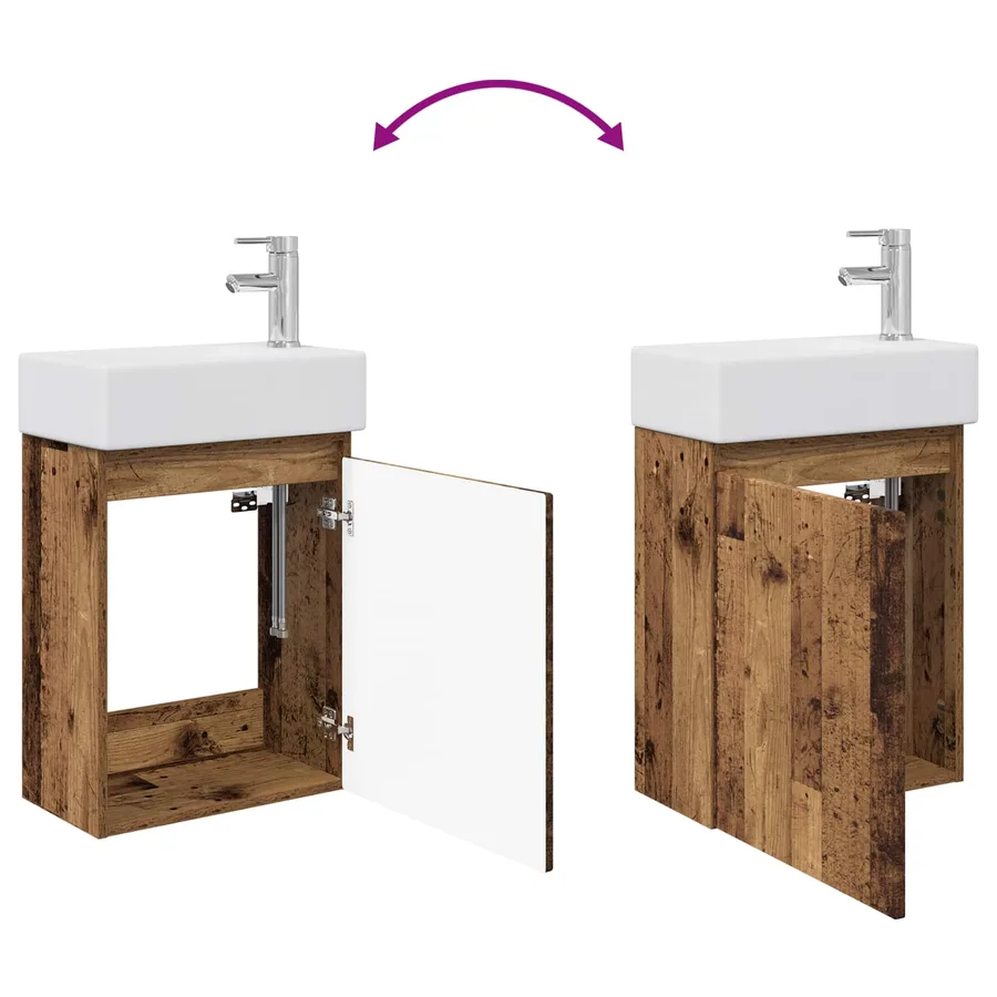 Meuble de salle de bain avec robinet Bois ancien - 9