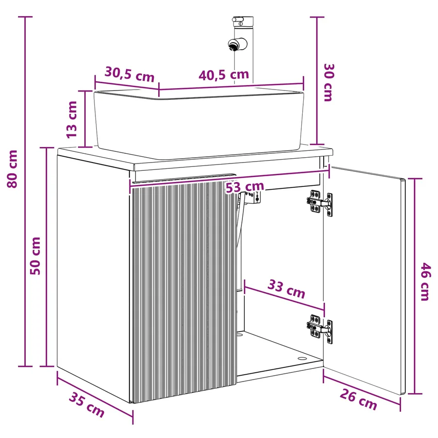 Vanité de lavabo mural Bois ancien 53 x 35 x 63 cm - 9