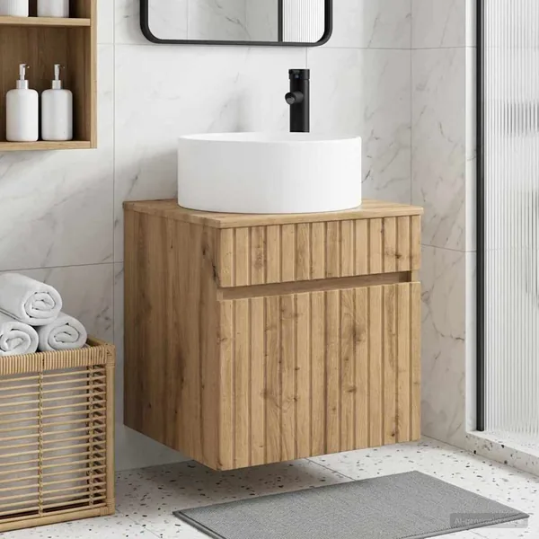 Meuble de lavabo mural Chêne artisanal 49 x 44,5 x 65,5 cm