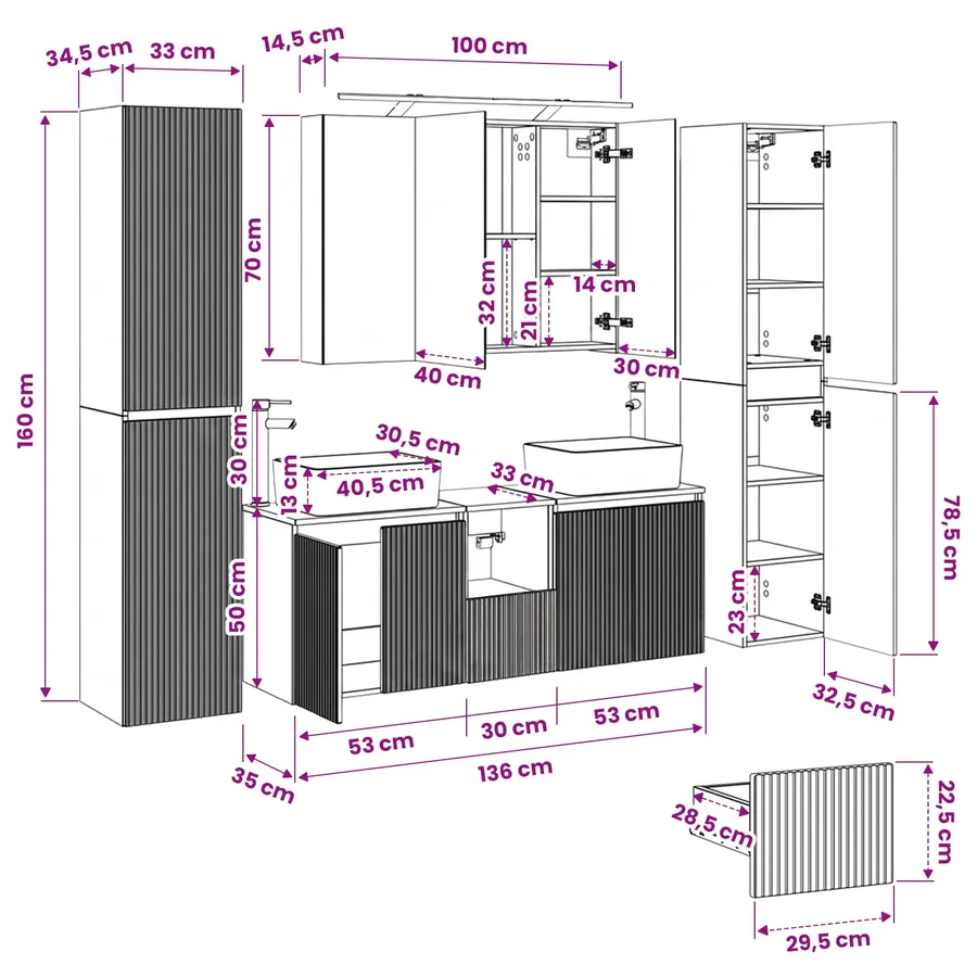 Ensemble de mobilier de salle de bain 6 pcs Blanc - 18