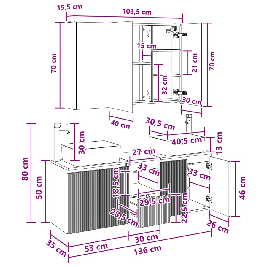 Ensemble d'armoire de salle de bain 4 pcs Gris béton - 14
