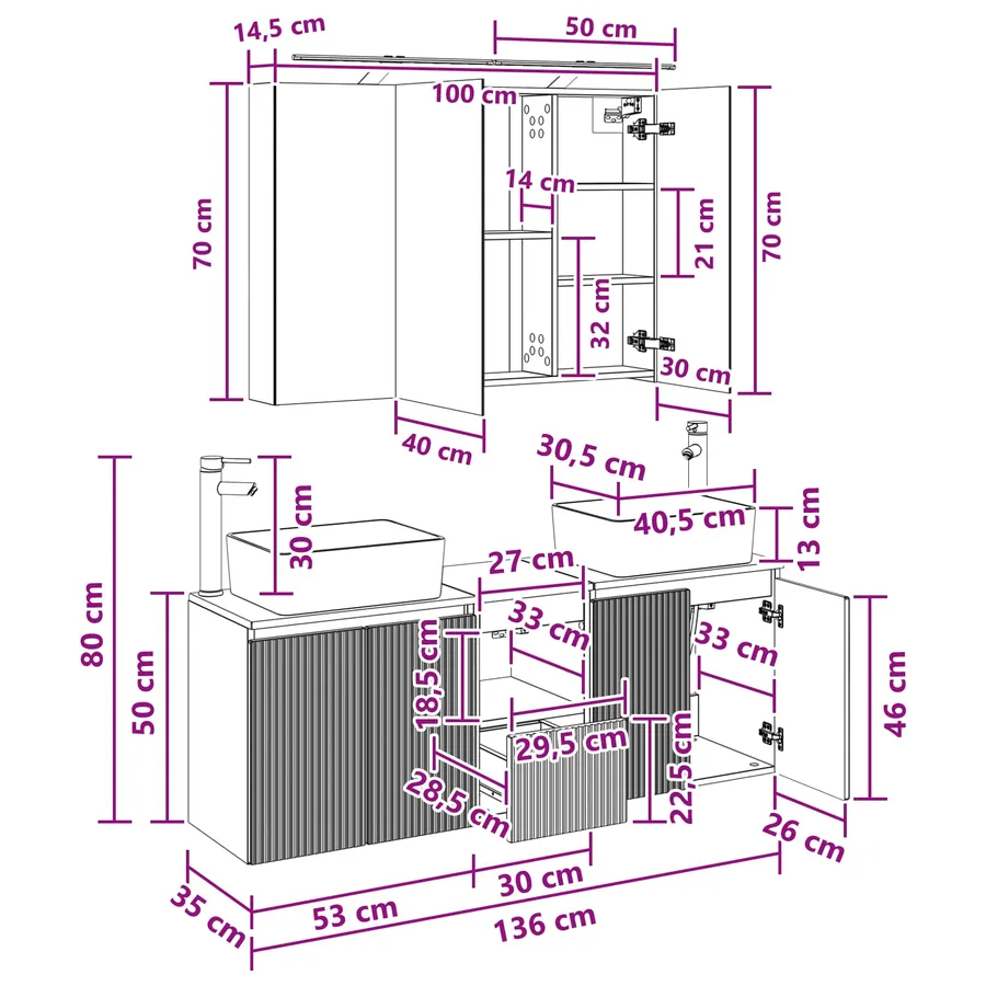Ensemble d'armoire de salle de bain 4 pcs Gris béton - 14