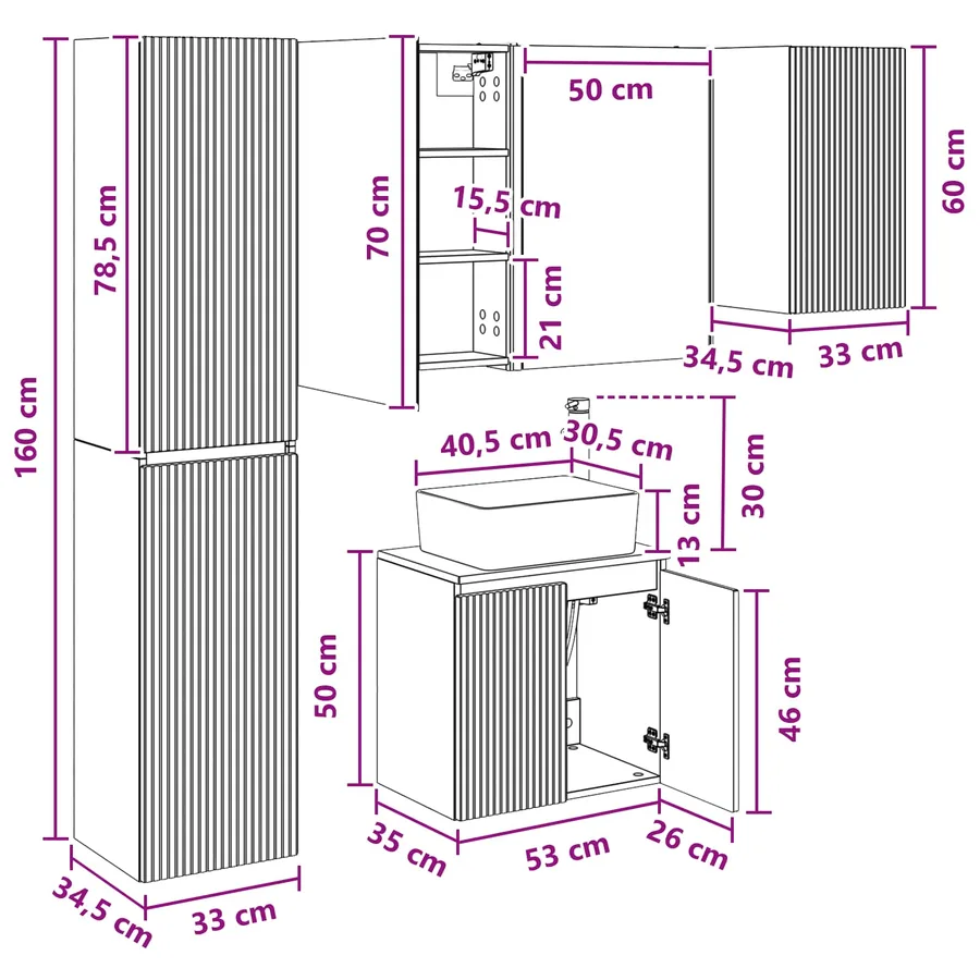 Ensemble d'armoire de salle de bain 5 pcs Gris béton - 15