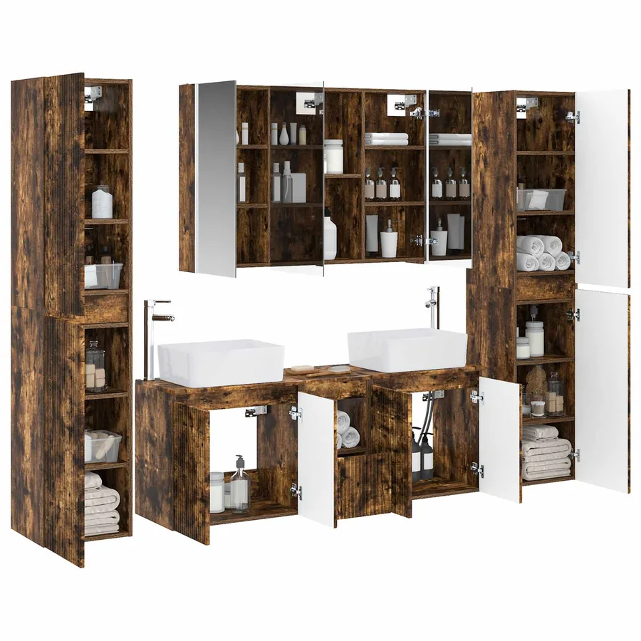 Ensemble de mobilier de salle de bain 6 pcs Chêne fumé - 3