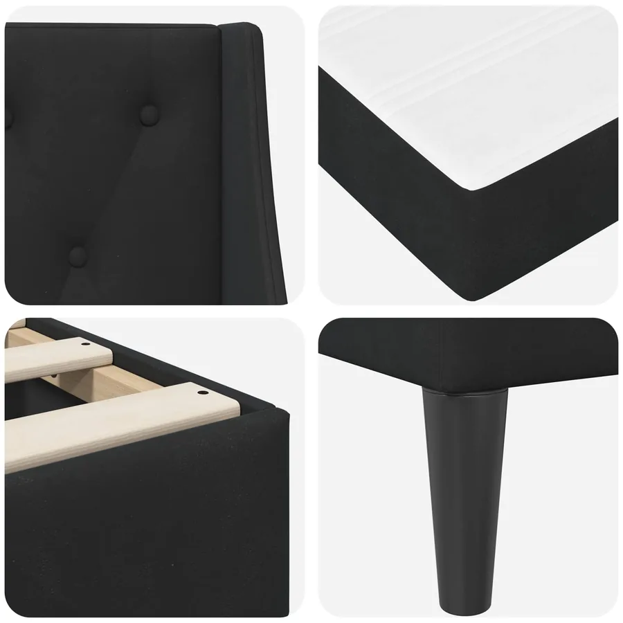 Cadre de lit avec matelas Noir 200 x 200 cm Velours - 9