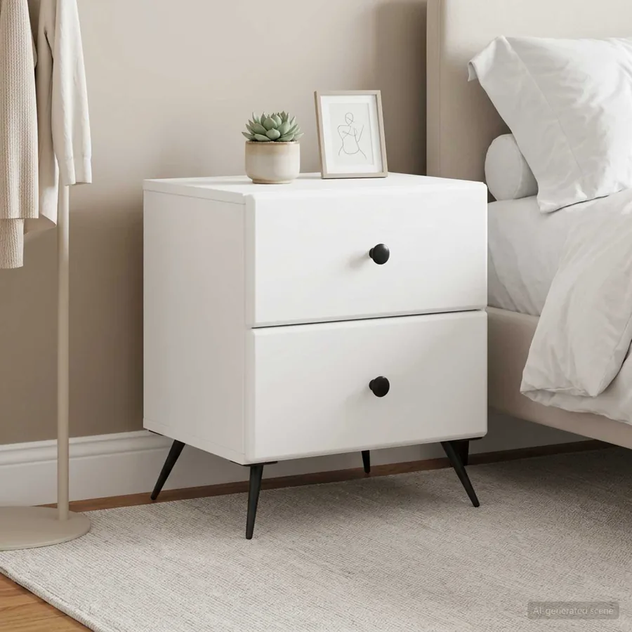 Cabinet de chevet avec tiroir 2 pcs Blanc 43 x 34,5 x 47,5 cm - 4