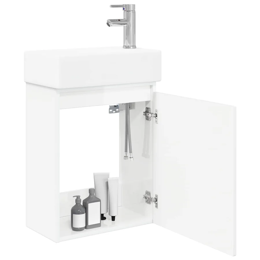 Meuble de salle de bain avec robinet Blanc brillant - 3