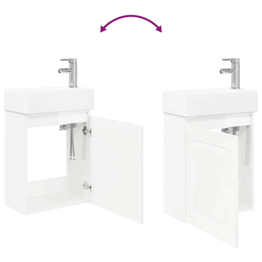 Meuble de salle de bain avec robinet Blanc brillant - 9
