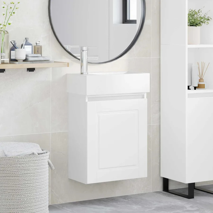 Meuble de salle de bain avec robinet Blanc 45,5 x 22,5 x 84 cm