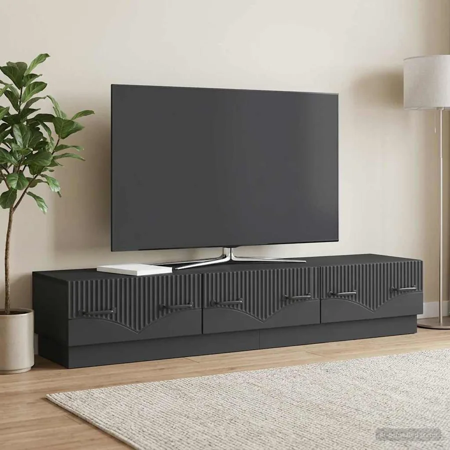 Meuble TV avec tiroir Noir 147 x 34,5 x 27 cm Bois d'ingénierie - 4