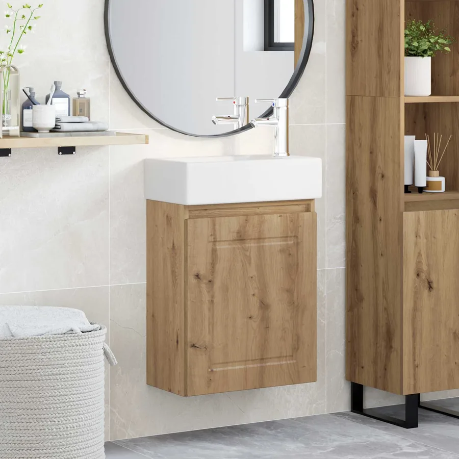 Meuble de salle de bain avec robinet Chêne artisanal