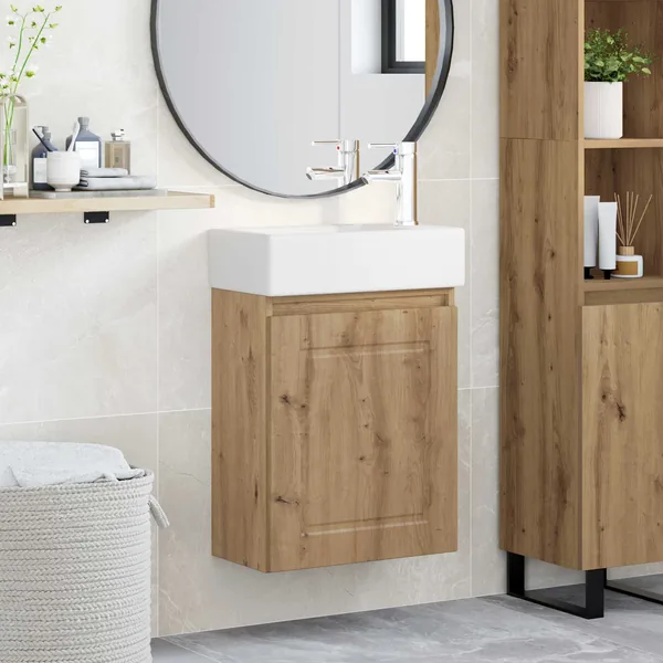 Meuble de salle de bain avec robinet Chêne artisanal