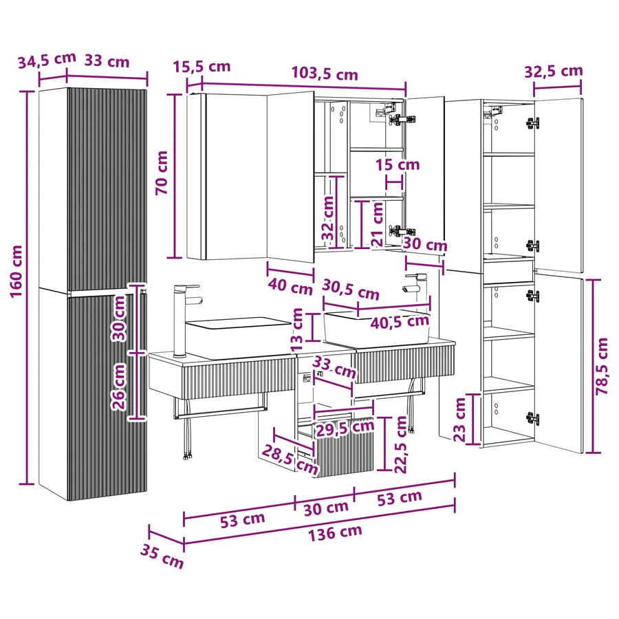 Ensemble de mobilier de salle de bain 6 pcs Blanc - 17
