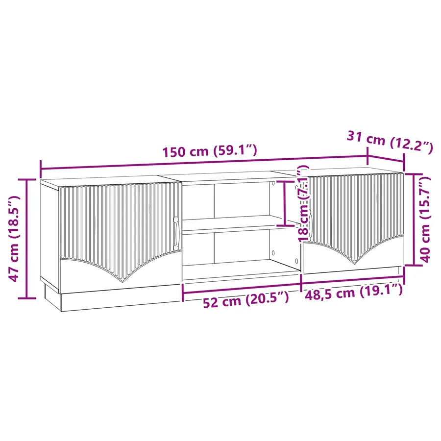 Meuble TV Chêne fumé 150 x 31 x 47 cm Bois d'ingénierie - 11