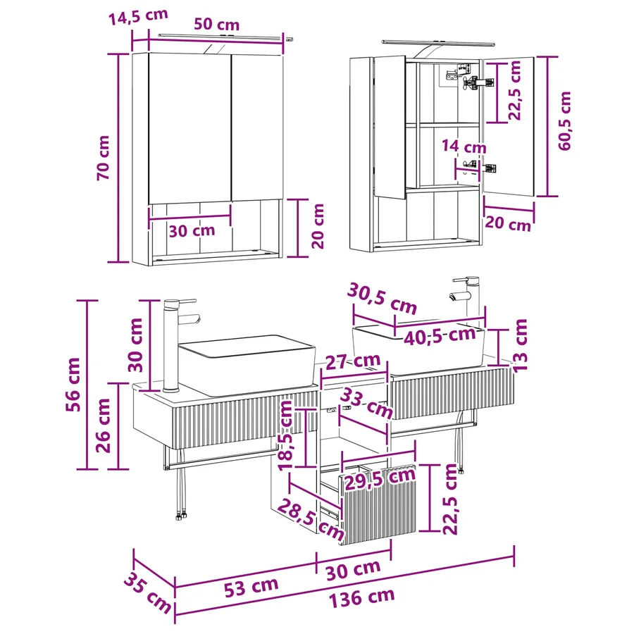 Ensemble d'armoire de salle de bain 5 pcs Gris béton - 14
