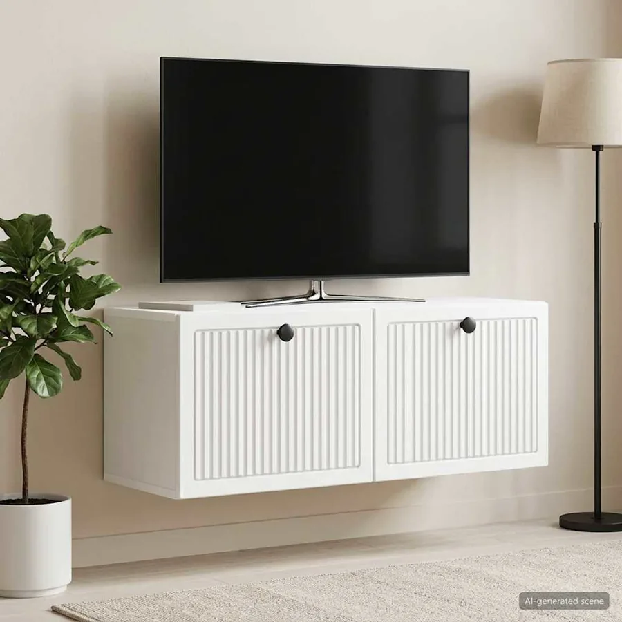 Meuble TV mural Blanc 78,5 x 31 x 30 cm Bois d'ingénierie - 4