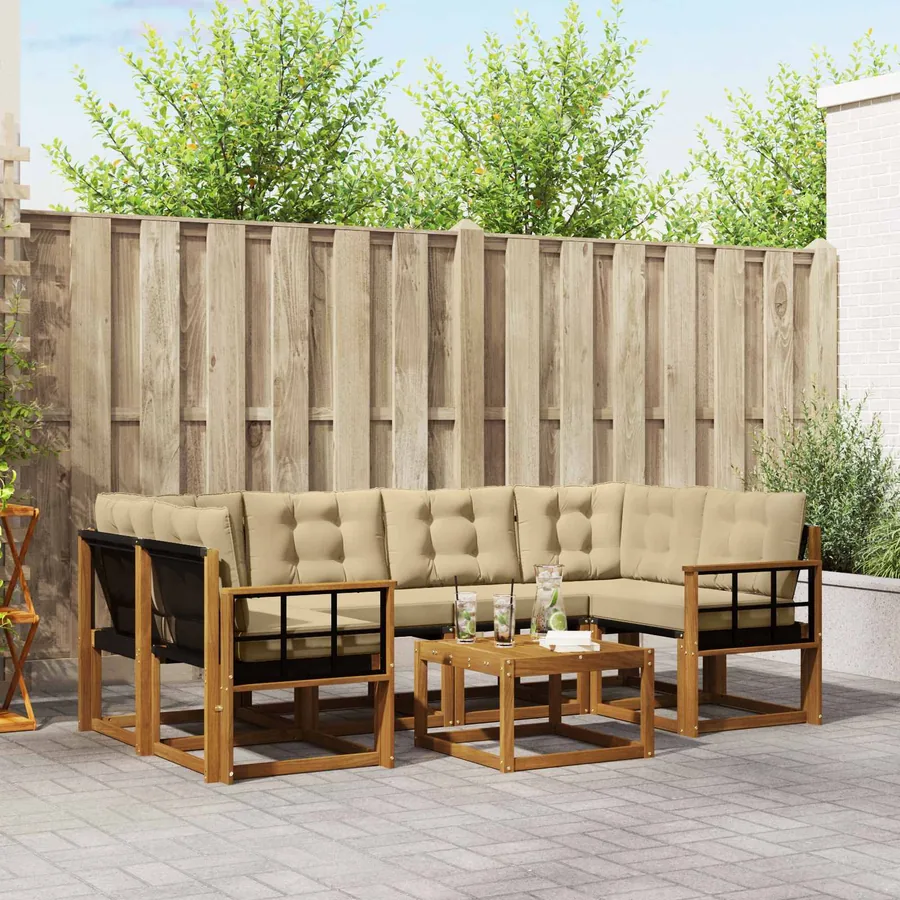 Ensemble de canapés d'extérieur 7 pcs Naturel et Beige