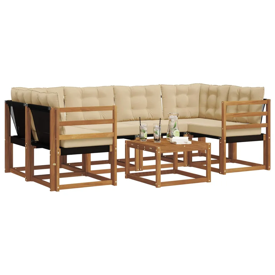 Ensemble de canapés d'extérieur 7 pcs Naturel et Beige - 3