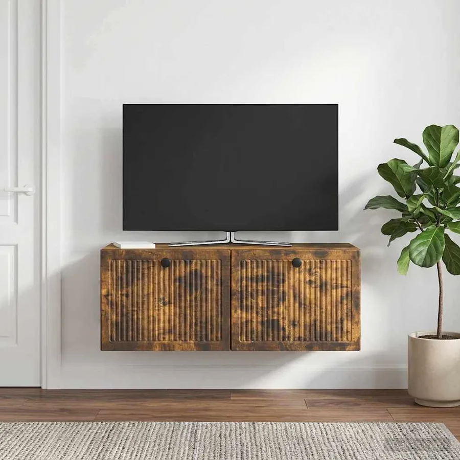 Meuble TV mural Chêne fumé 78,5 x 31 x 30 cm Bois d'ingénierie - 4