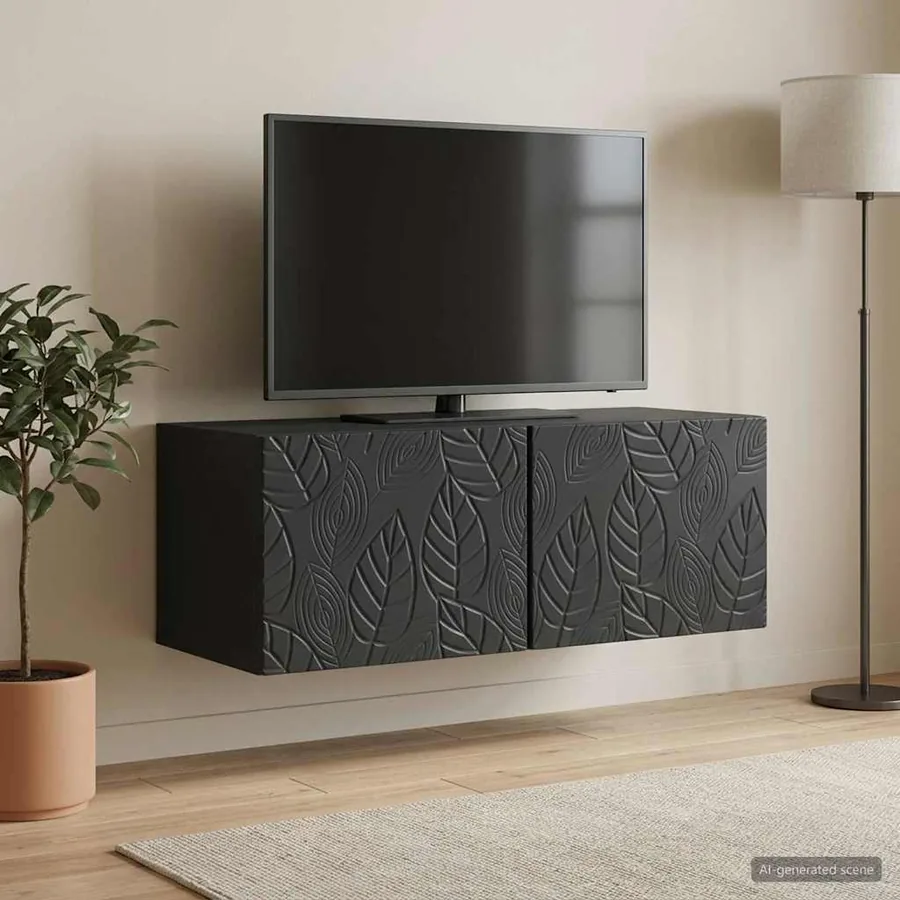 Meuble TV mural 98 x 31 cm Noir Bois d'ingénierie Montage mural