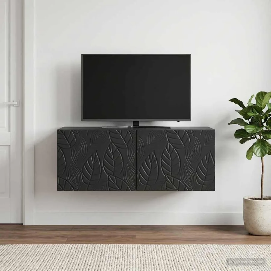 Meuble TV mural 98 x 31 cm Noir Bois d'ingénierie Montage mural - 3