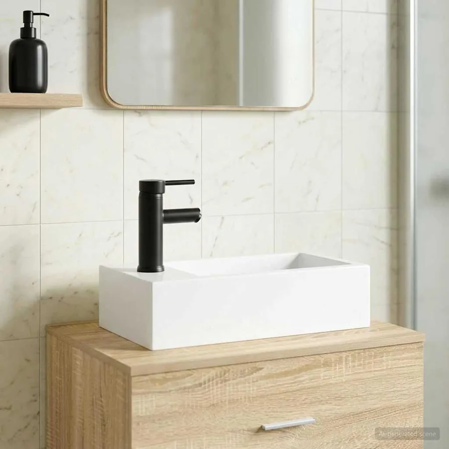 Lavabo de salle de bains Noir Mat 45,5 x 25,5 x 13 cm métal