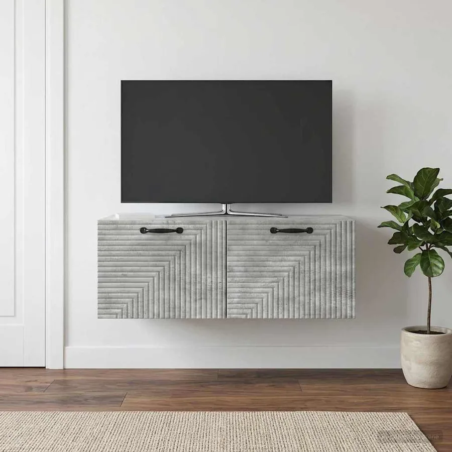 Meuble TV mural Gris béton 78,5 x 41 x 30 cm Bois d'ingénierie