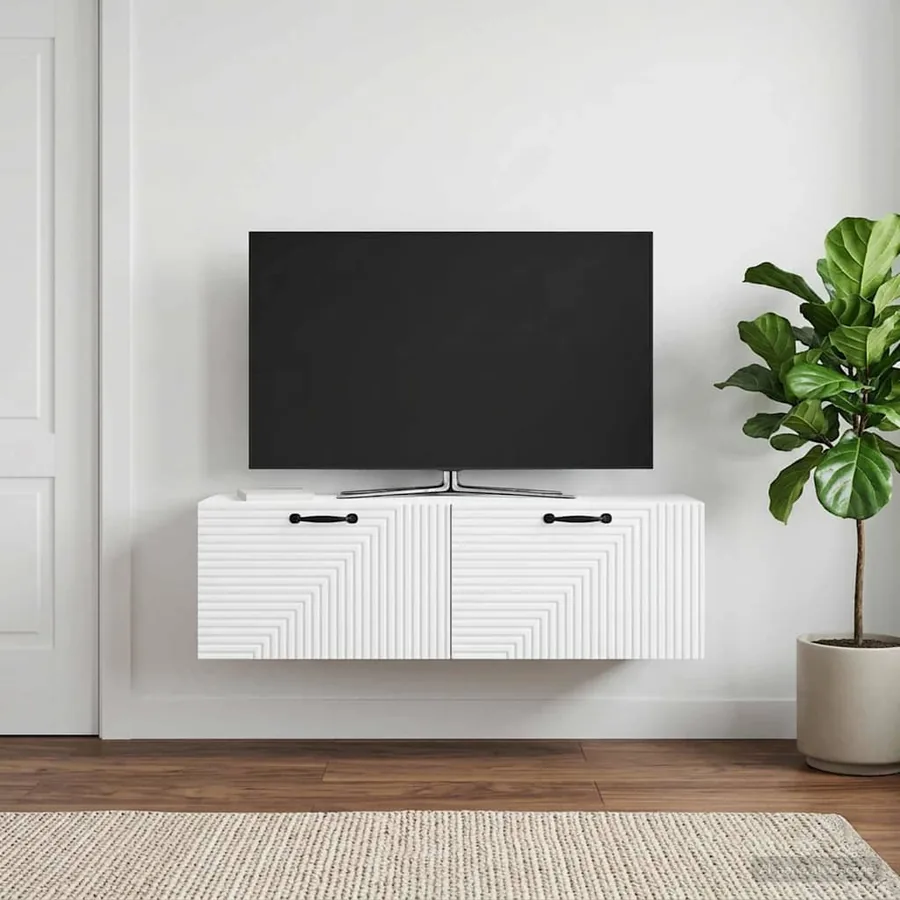 Meuble TV mural Blanc 98 x 31 x 30 cm Bois d'ingénierie