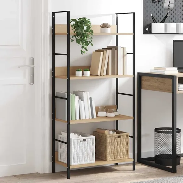 Bibliothèque à 4 niveaux chêne 60x27,6x124,5 cm bois ingénierie