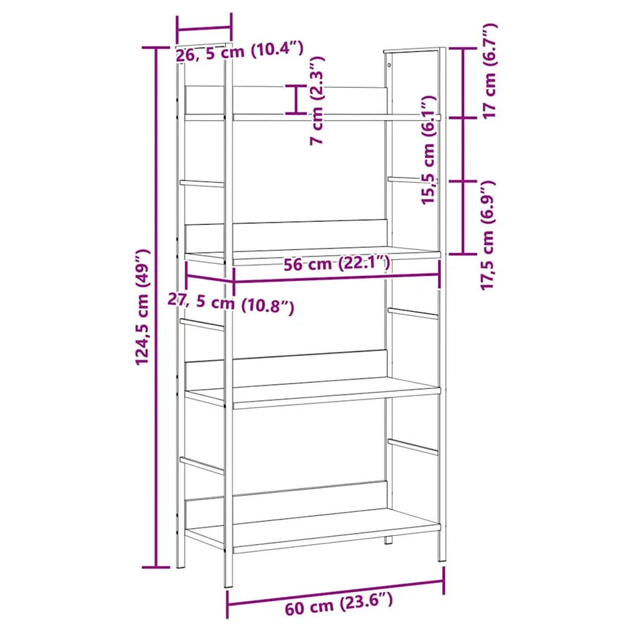Bibliothèque à 4 niveaux chêne 60x27,6x124,5 cm bois ingénierie - 10
