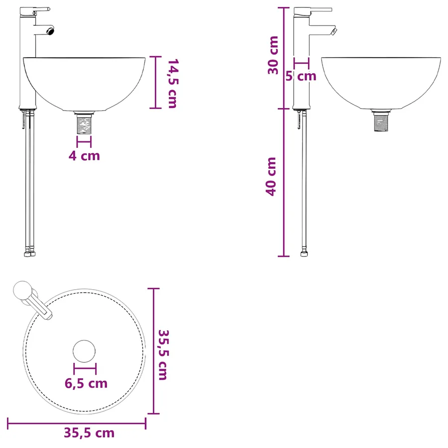 Lavabo de salle de bains Chrome 35,5 x 35,5 x 14,5 cm métal - 9