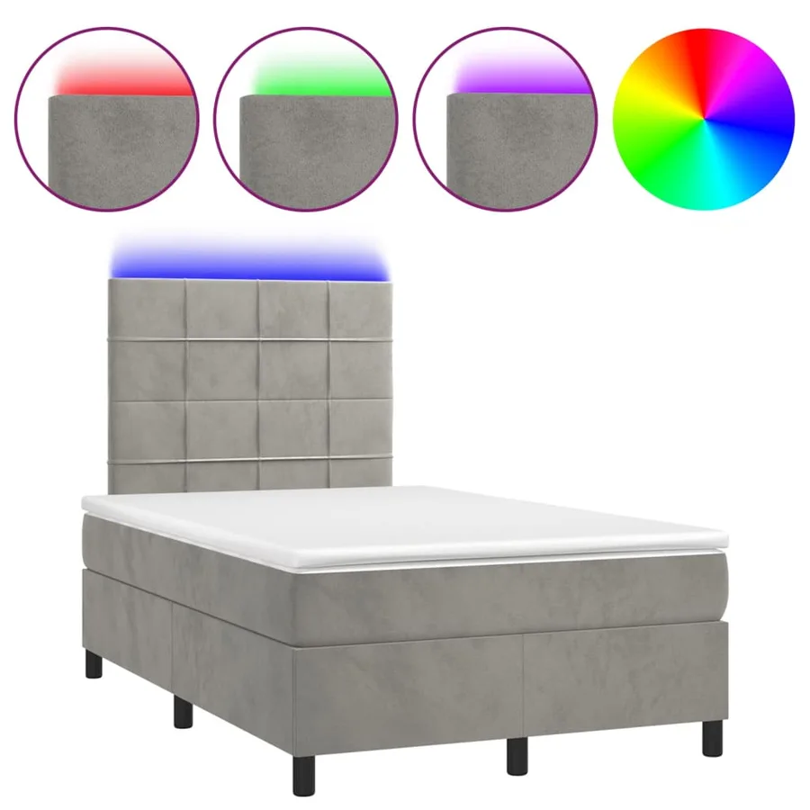 Sommier à lattes de lit matelas et LED Gris clair 120x200 cm - 2