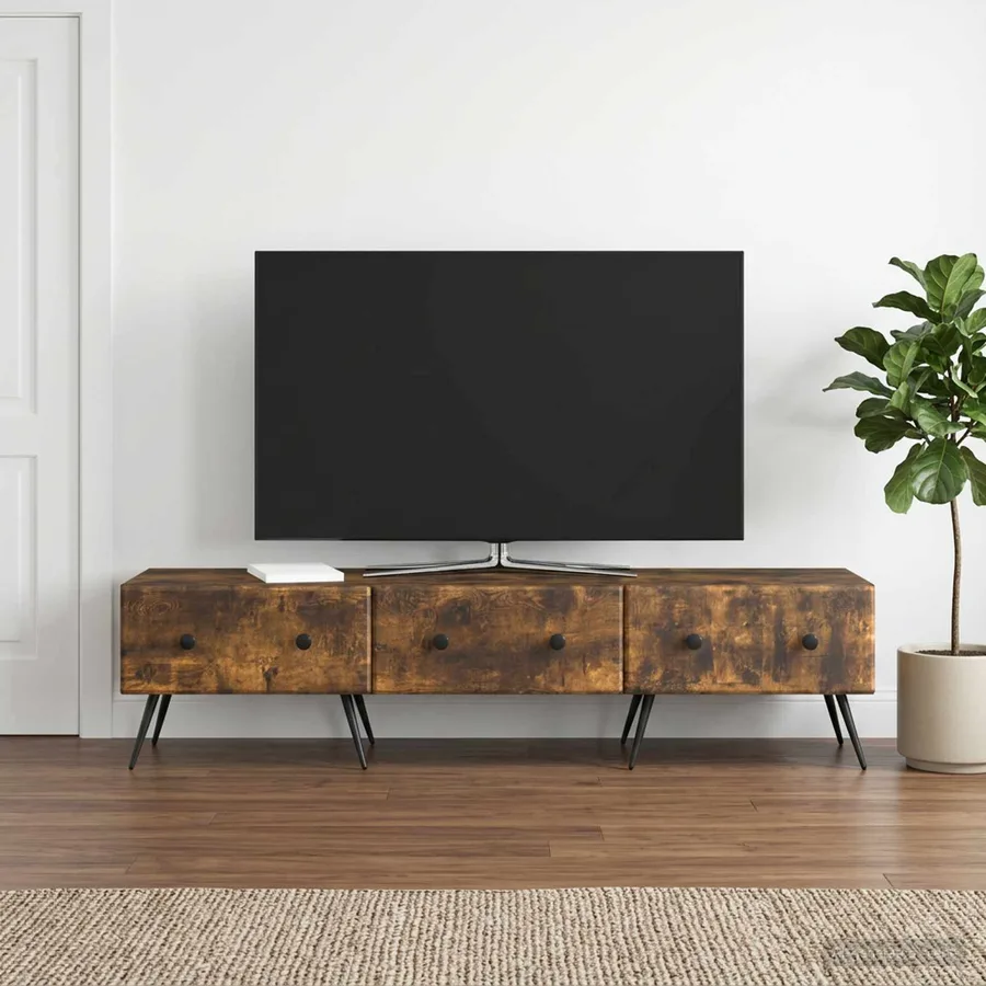 Meuble TV Chêne fumé 147 x 34,5 x 30 cm Bois d'ingénierie - 4