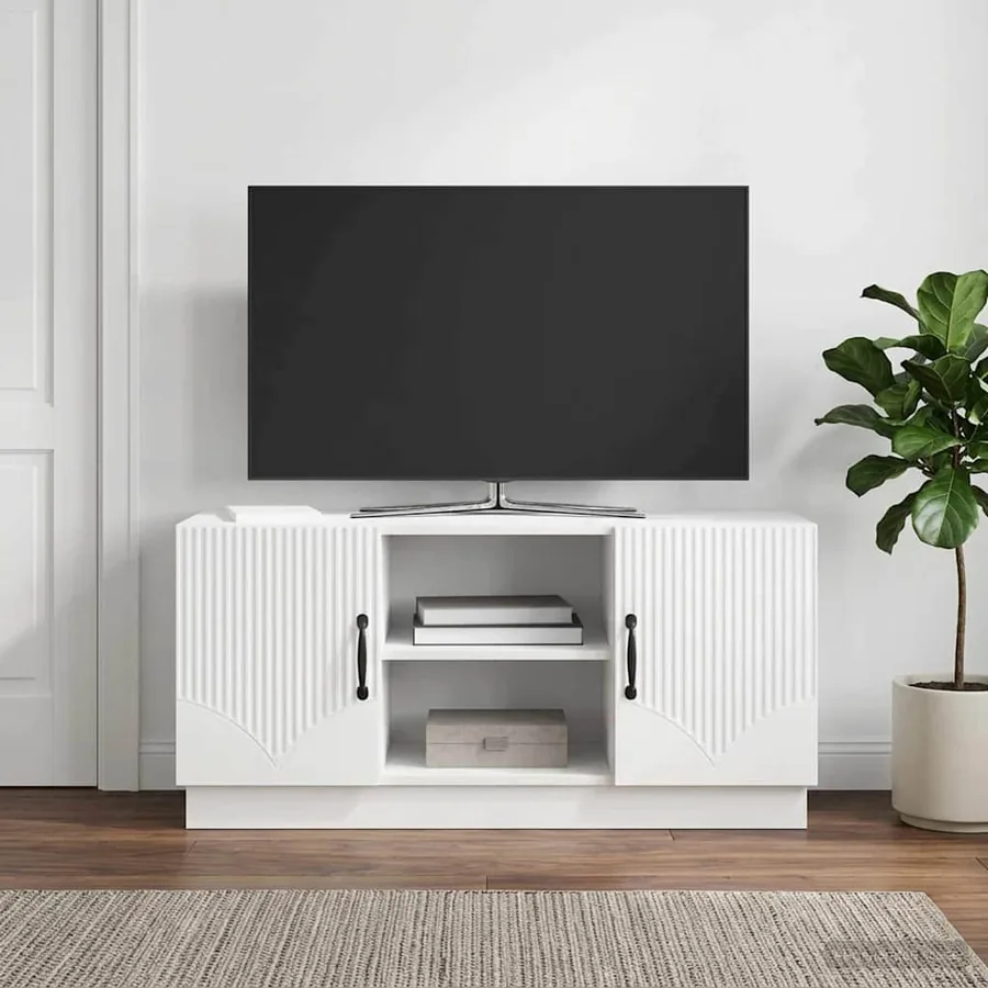 Meuble TV Blanc brillant 102 x 34,5 x 47 cm Bois d'ingénierie
