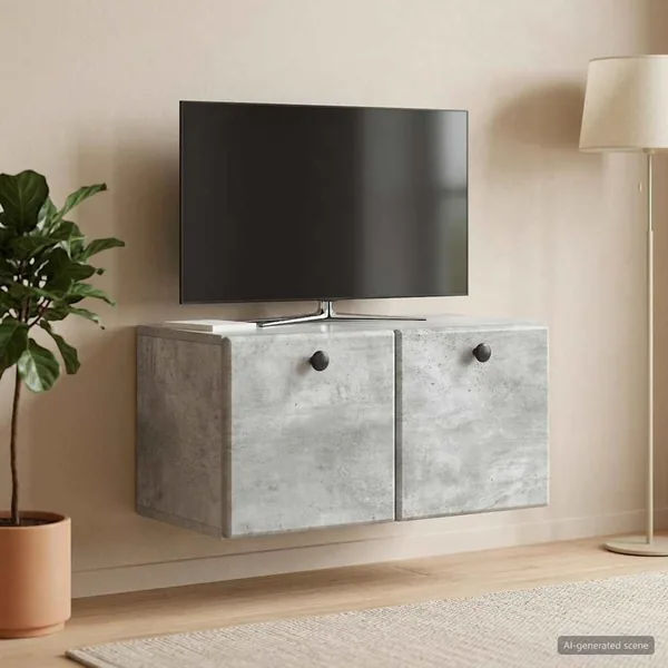 Meuble TV mural 59,5 x 31 x 30 cm Gris béton Bois d'ingénierie