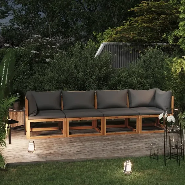 Canapé de jardin à 4 places avec coussin Bois d'acacia massif