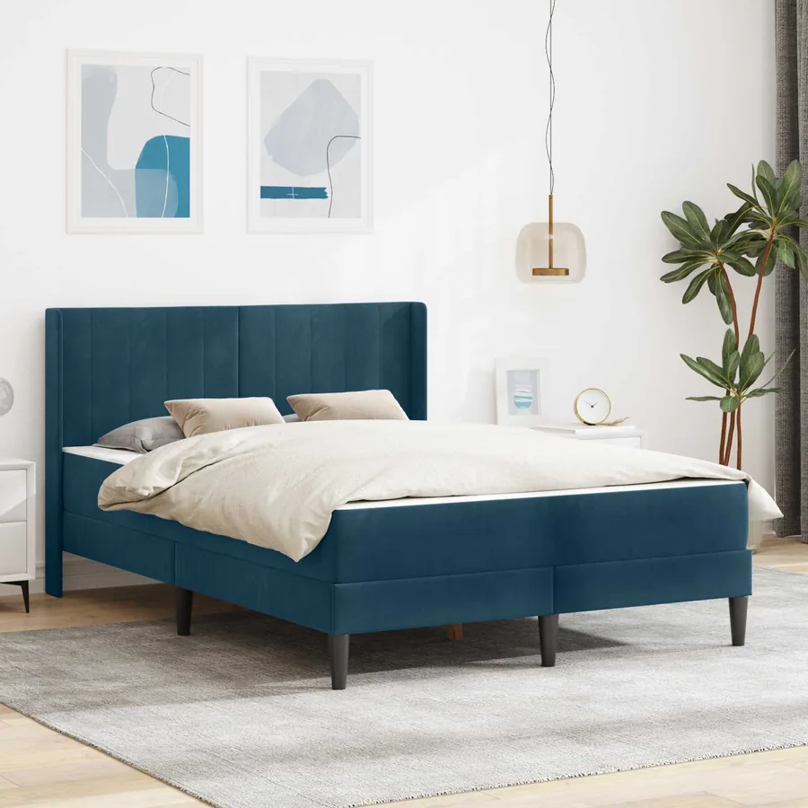 Cadre de lit avec matelas Bleu 120 x 190 cm Velours