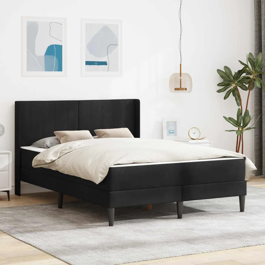 Cadre de lit avec matelas Noir 160 x 200 cm Velours