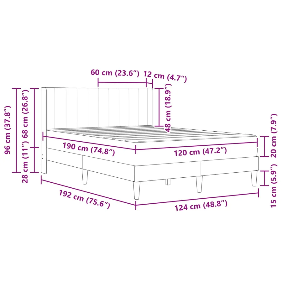 Cadre de lit avec matelas Gris clair 120 x 190 cm Velours - 10