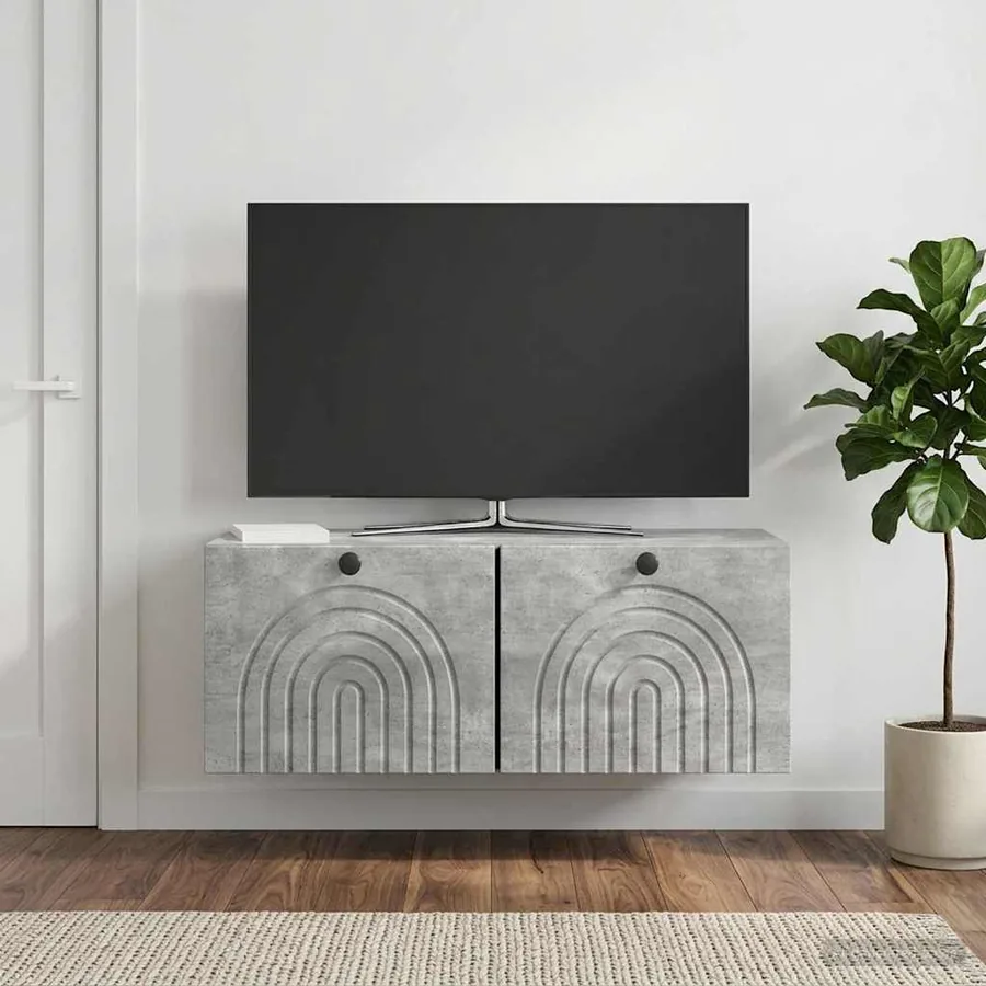 Meuble TV mural Gris béton 78,5 x 31 x 30 cm Bois d'ingénierie