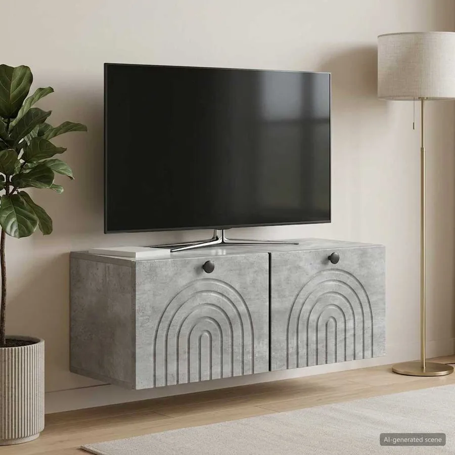 Meuble TV mural Gris béton 78,5 x 31 x 30 cm Bois d'ingénierie - 4