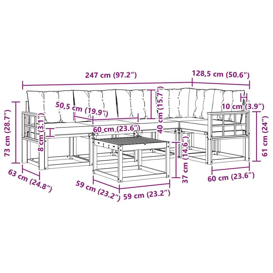Ensemble de canapés d'extérieur 6 pcs Naturel et Noir - 11
