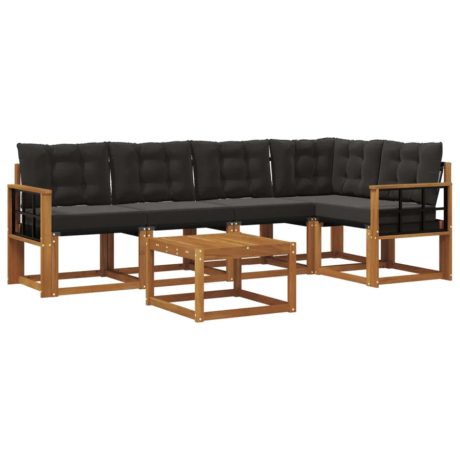 Ensemble de canapés d'extérieur 6 pcs Naturel et Noir - 2