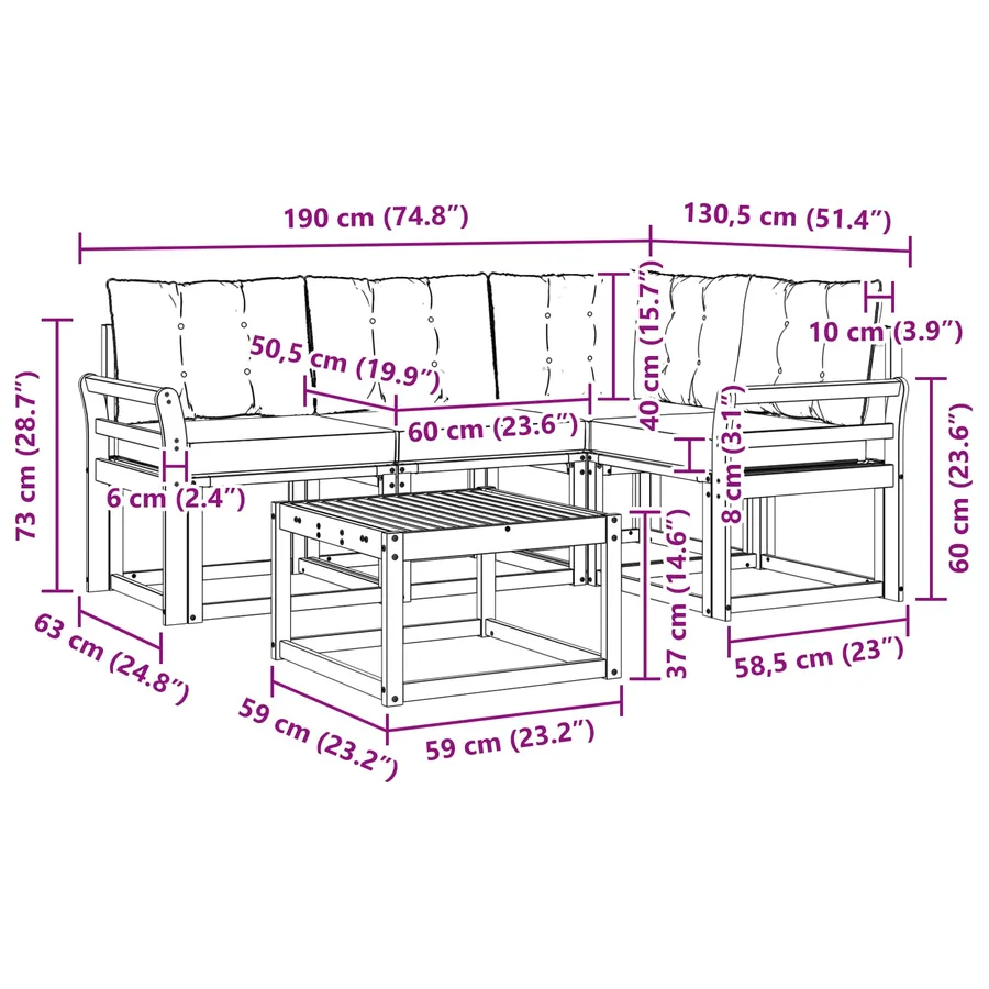 Ensemble de canapés d'extérieur 5 pcs Naturel et Noir - 8